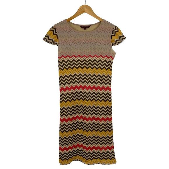 Ranna Gill Retro Multicolor Chevron Crochet-Knit Midi Zigzag Dress Size Small - Picture 1 of 11
